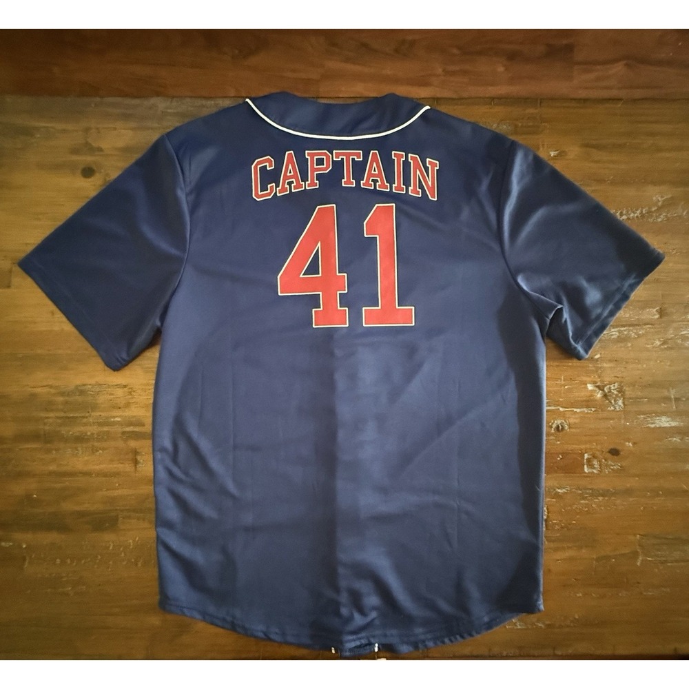 Marvel Captain America Mens L Navy Baseball Jersey Shield Logo 41 Button Up Tee - Picture 4 of 5